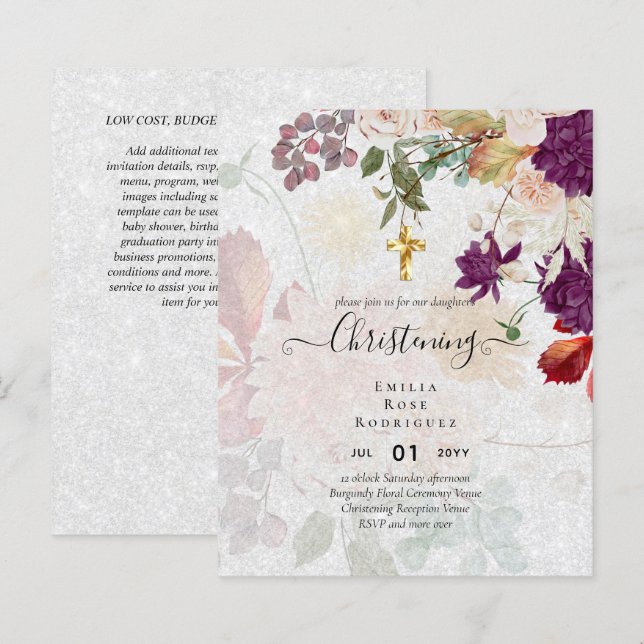 BUDGET CHRISTENING Invite Baptism Bautizo Bautismo (Front/Back)