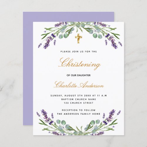 Budget christening lavender eucalyptus invitation
