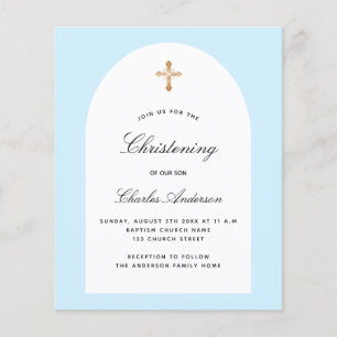 Budget christening light blue white arch boy