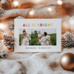 budget Christmas 2 photo collage rainbow colorful Note Card<br><div class="desc">budget Photo 2 collage Christmas rainbow colorful stripe all is bright fun family holiday collection.</div>