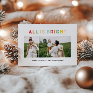 budget Christmas 2 photo collage rainbow colorful Note Card