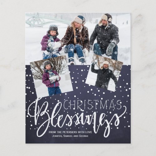 Budget Christmas 3 photo collage navy Holiday Card