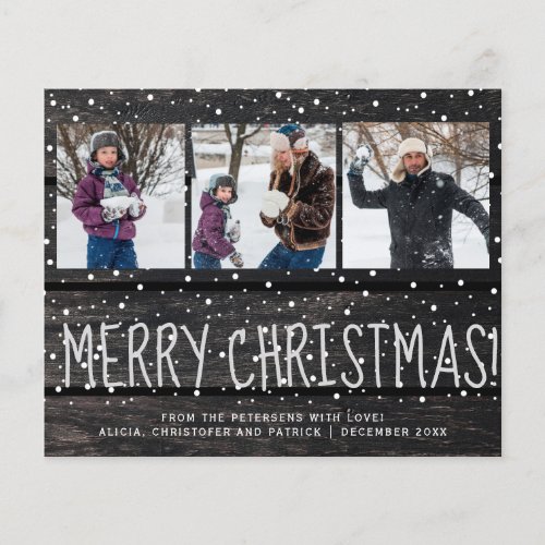 Budget Christmas 3 photo collage snow holiday card