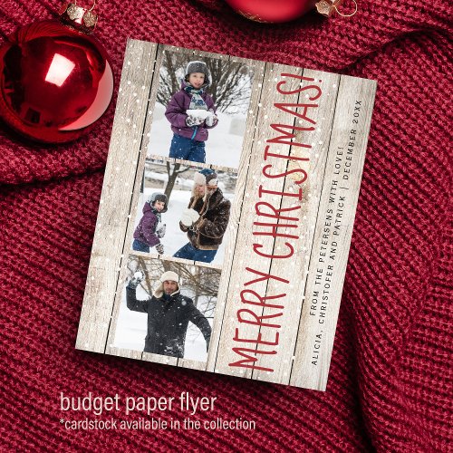 Budget Christmas 3 photo collage wood Holiday Card Flyer
