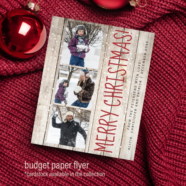 Budget Christmas 3 photo collage wood Holiday Card Flyer (Creator Uploaded)
