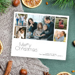 Budget Christmas 5 photo collage holiday card<br><div class="desc">Simple minimalist typography 5 custom photos, family name, and text personalized elegant Christmas BUDGET affordable holiday card. PLEASE READ THIS BEFORE PURCHASING! This is a budget affordable card printed on a paper sheet (each sheet has one card). For the best rapport price-quality, our advice is to choose the Semi-Gloss paper...</div>
