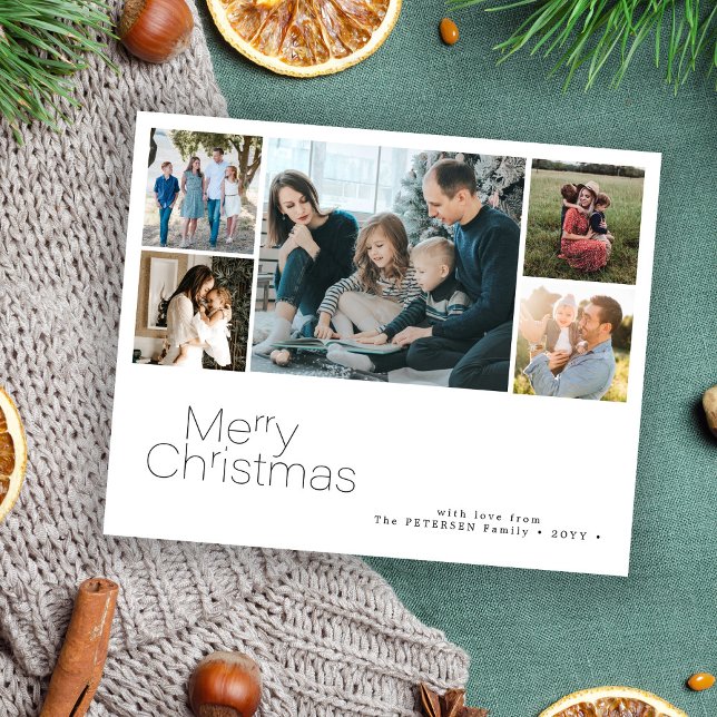 Budget Christmas 5 photo collage holiday card (Creator Uploaded)