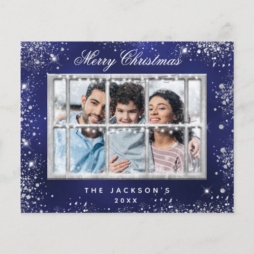 Budget Christmas blue glitter photo window card