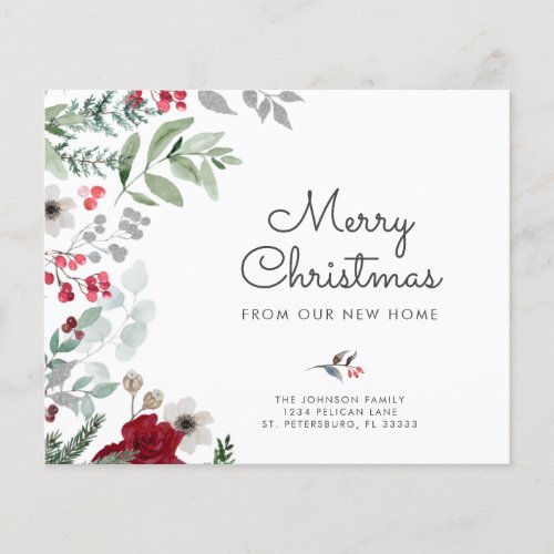 Budget Christmas Botanical Floral New Address Card