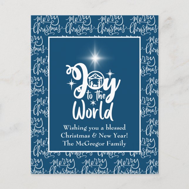 Budget Christmas Card Nativity Joy Blue Flyer (Front)