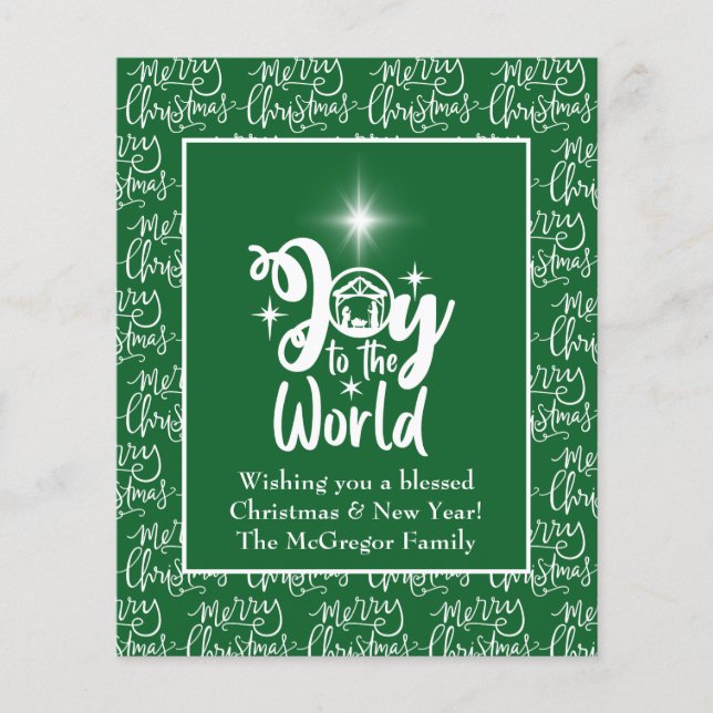 Budget Christmas Card Nativity Joy Green Flyer (Front)