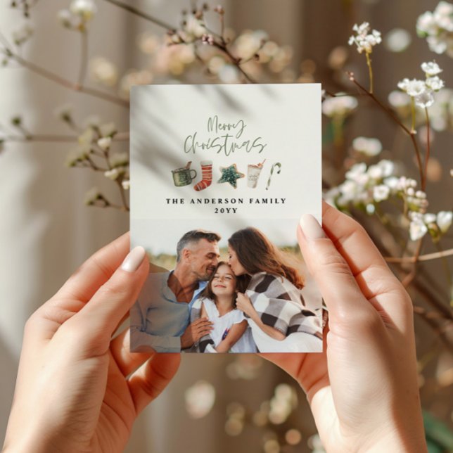 budget Christmas cookie 1 photo candy cane Holiday Note Card (Creator Uploaded)