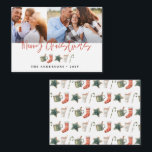 budget Christmas cookie drinks candy cane holiday Note Card<br><div class="desc">budget  fun festive design featuring watercolor winter favourites - hot chocolate,  candy cane,  stocking. Merry Christmas in contemporary script font,  perfect to celebrate the holiday season. Can be edited,  part of a collection.</div>