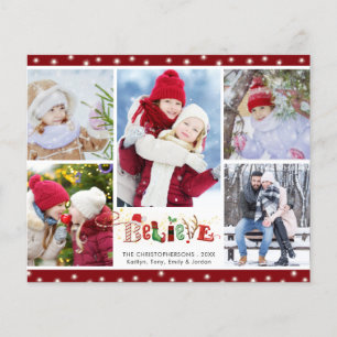 Budget Christmas Cute BELIEVE 5 Photo Holiday Card