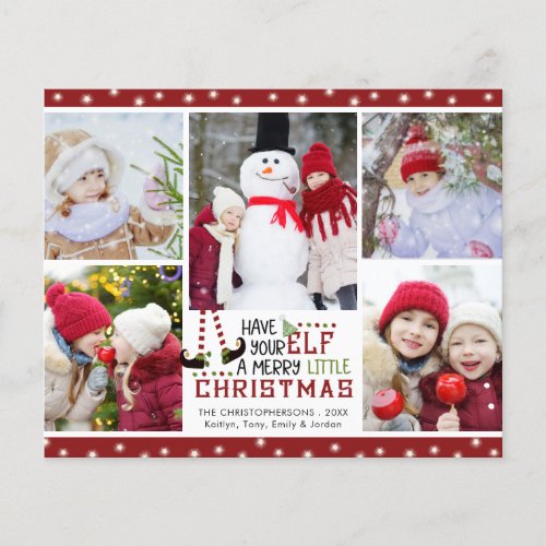 Budget Christmas Cute Elf 5 Photo Holiday Card