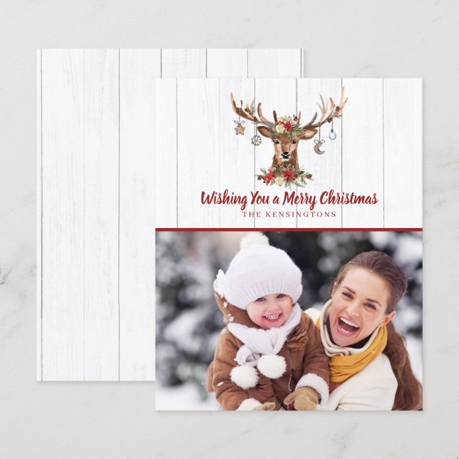 Budget Christmas Deer Ornaments Holiday Photo (Front/Back)