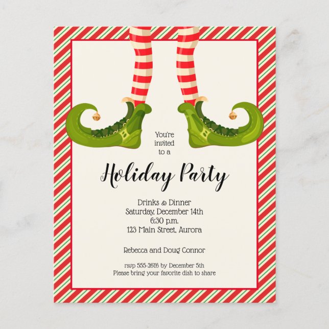 Budget Christmas Elf Legs Holiday Invitation Flyer (Front)