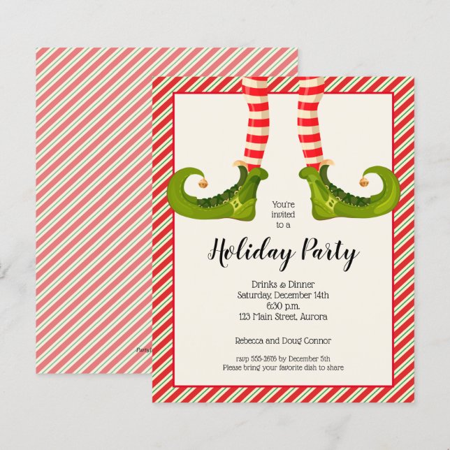 Budget Christmas Elf Legs Holiday Invitations (Front/Back)