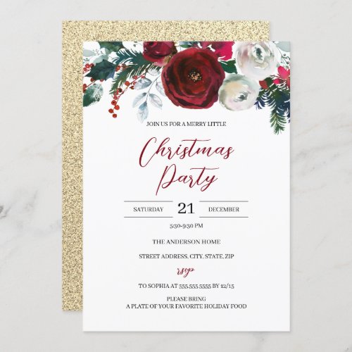 Budget Christmas Festive Floral Red Gold Party Invitation