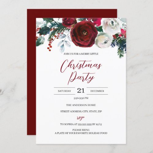 Budget Christmas Festive Floral Red White Party Invitation