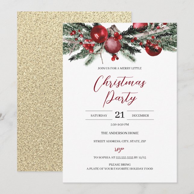Budget Christmas Festive Red Floral Party  Invitation (Front/Back)