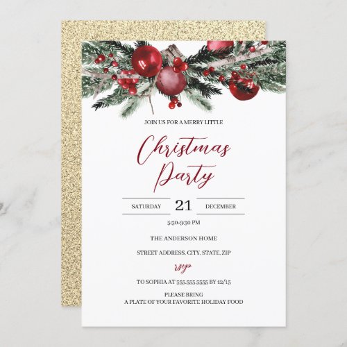 Budget Christmas Festive Red Floral Party  Invitation