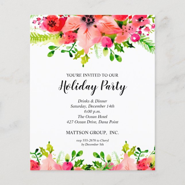 Budget Christmas Floral Holiday Invitation Flyer (Front)