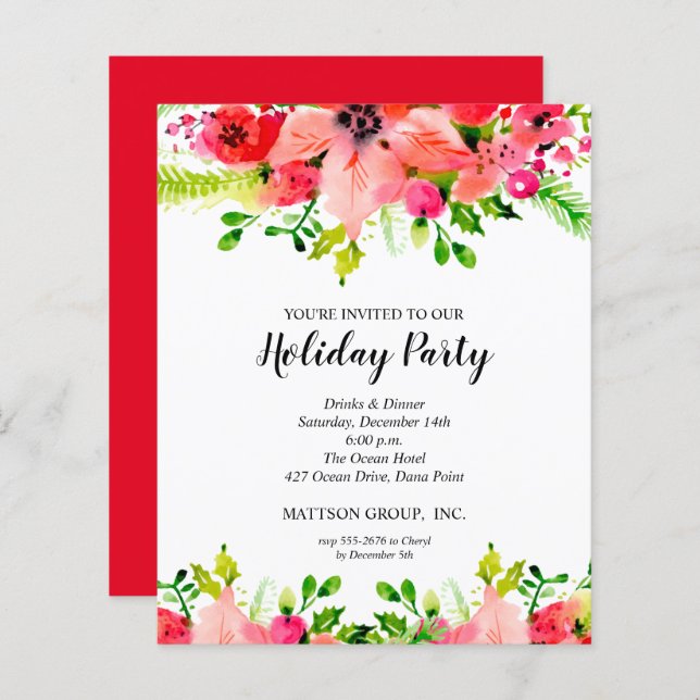 Budget Christmas Florals Greenery Holiday Invites (Front/Back)