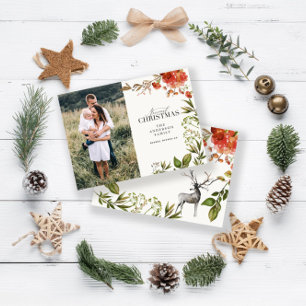 budget christmas foliage stag photo red and green note card