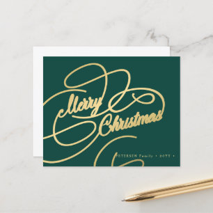 Budget Christmas gold script green holiday Card