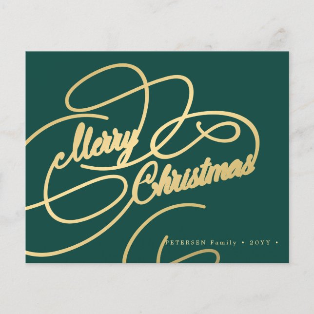 Budget Christmas gold script green holiday Card Flyer (Front)