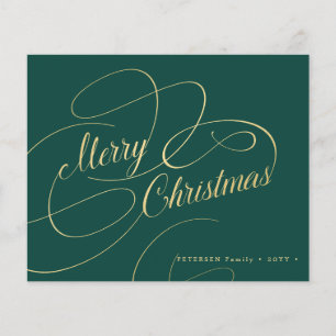Budget Christmas gold script green holiday Card Flyer