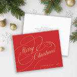 Budget Christmas gold script red holiday Card<br><div class="desc">Elegant vintage classy faux gold script simple text and signature personalized dark red non-photo BUDGET affordable holiday card. PLEASE READ THIS BEFORE PURCHASING! This is a budget affordable card printed on a paper sheet (each sheet has one card). For the best rapport price-quality, our advice is to choose the Semi-Gloss...</div>