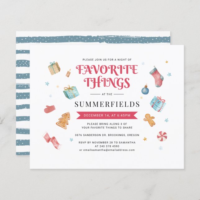 Budget Christmas Holiday Favorite Things Invite (Front/Back)