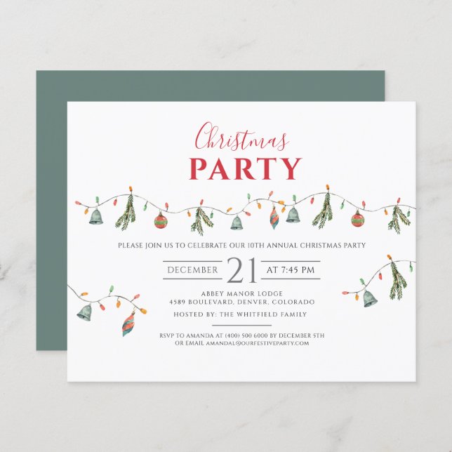 Budget Christmas Holiday Party Corporate Invite (Front/Back)