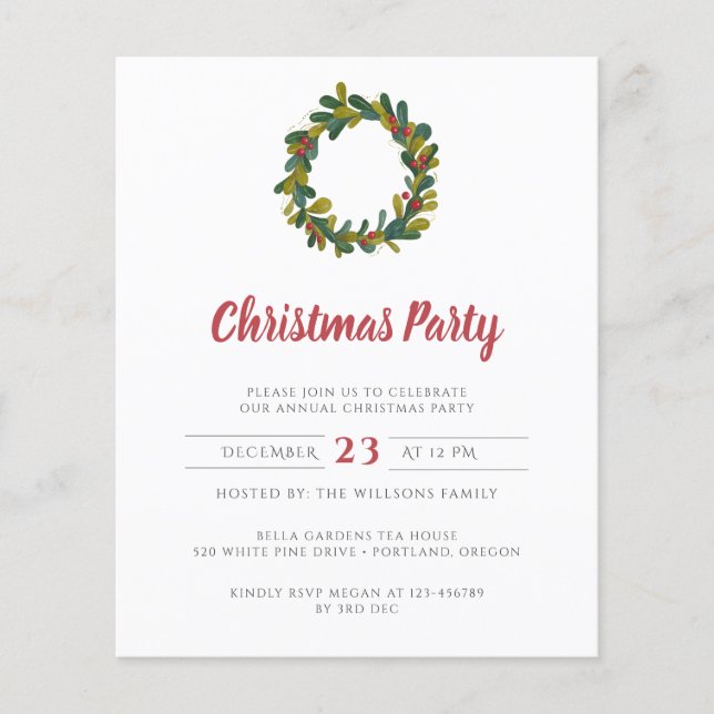 Budget Christmas Holiday Party Invitation Flyer (Front)