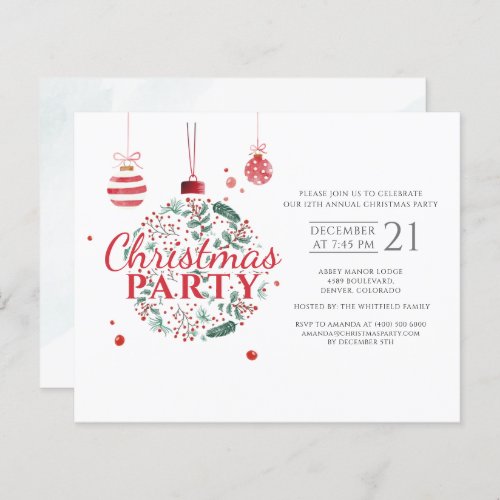 Budget Christmas Holiday Red Green Party Invite