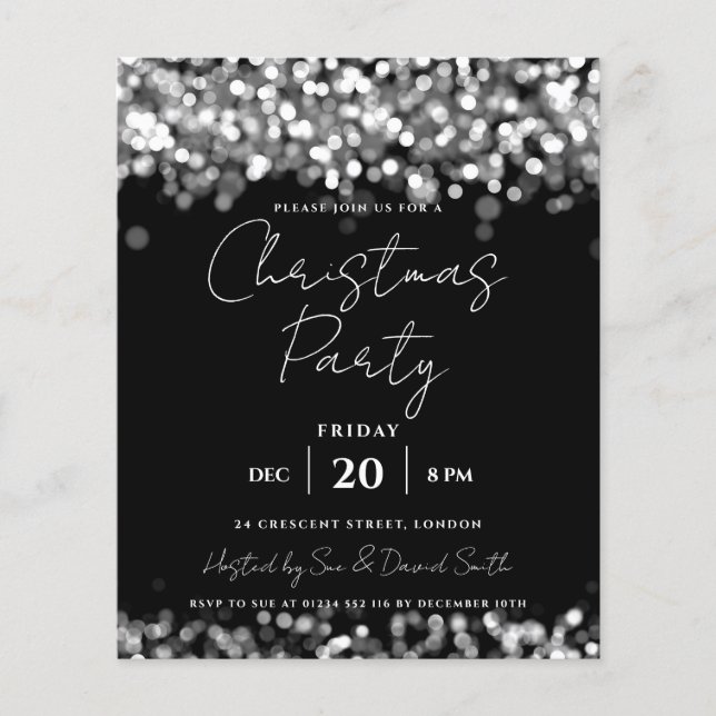 Budget Christmas Holiday Silver Lights Invite (Front)