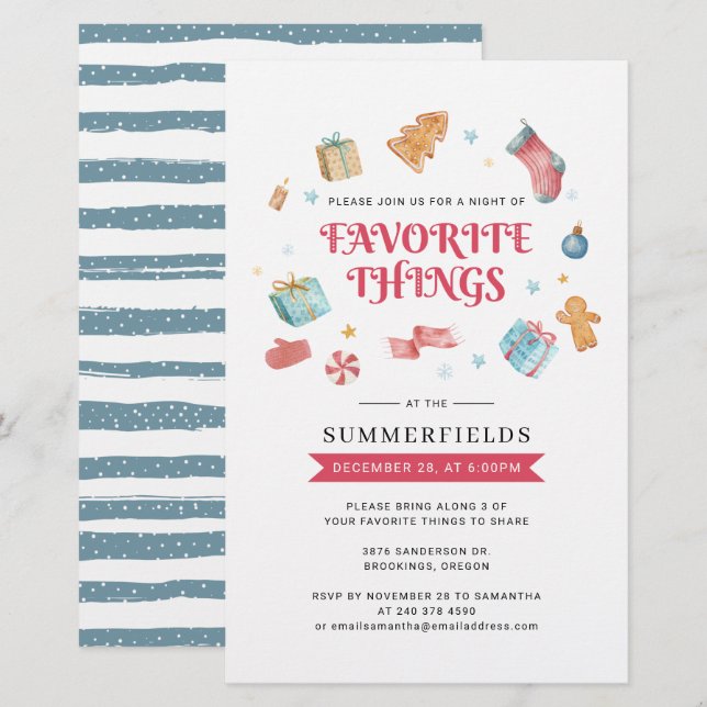 Budget Christmas Holidays Favorite Things Invite Stationery (Front/Back)