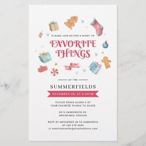 Budget Christmas Holidays Favorite Things Invite Stationery