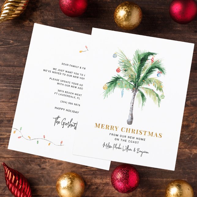 Budget Christmas Holidays Palm Tree Moving Card (Christmas Change of Address Palm Tree Boho Moving Announcement)
