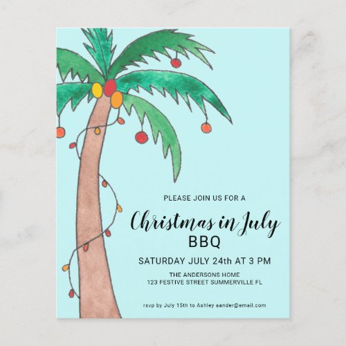 Budget Christmas In July BBQ Palm Tree Invitation