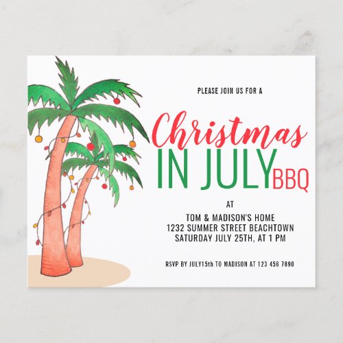 Budget Christmas in July BBQ Party Invitation