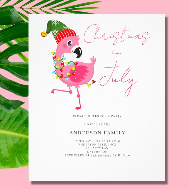 Budget Christmas In July Flamingo Party Invitation Flyer (Creator Uploaded)
