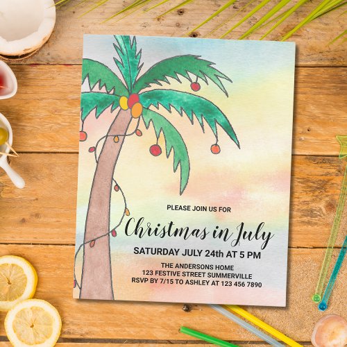 Budget Christmas In July Palm Party Invitation
