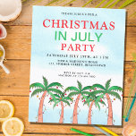 Budget Christmas In July Party Invitation<br><div class="desc">This budget Christmas in July party invitation is decorated with a watercolor blue sky, palm trees with lights, and baubles. Easily customizable. Use the Design Tool to change the text size, style, or color. Because we create our artwork you won't find this exact image from other designers. Original Watercolor ©...</div>