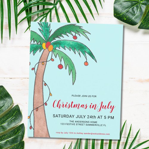 Budget Christmas In July Party Palm Invitation