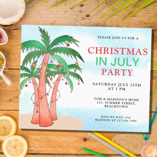 Budget Christmas In July Party Palm Trees Invite