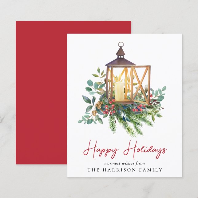Budget Christmas Lantern Greenery Holiday Card (Front/Back)
