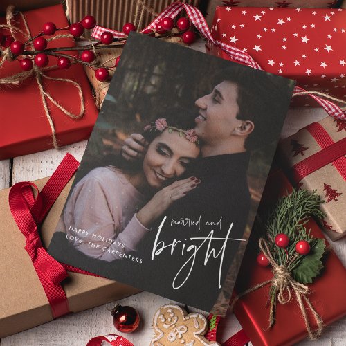 Budget Christmas Married Bright Newlywed Photo Holiday Postcard